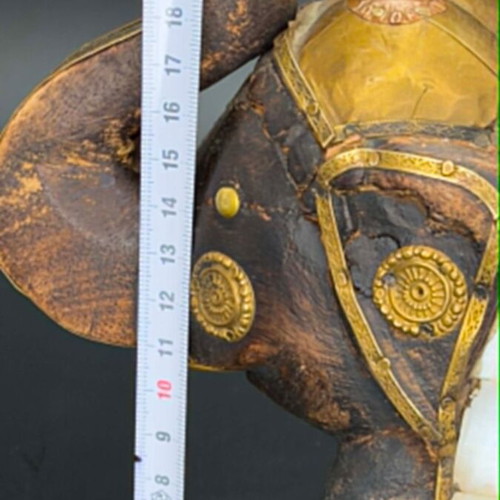 Decorative handmade vintage elephant wood brass mother of pearl