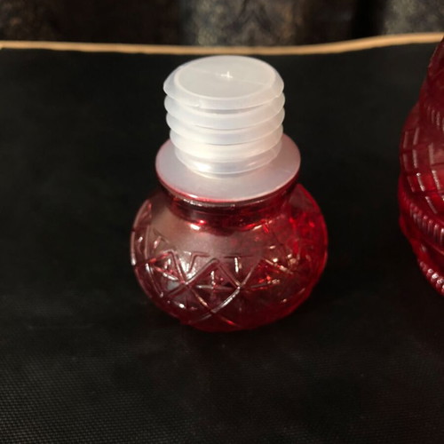 Ruby Red Cut Glass Decanter with Diamond Quilted Pattern and Airtight Stopper