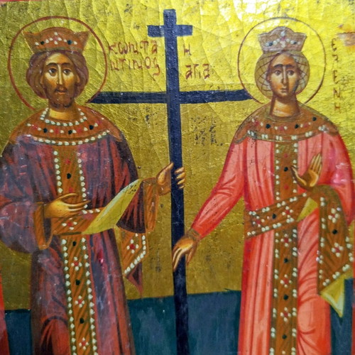 Handmade icon of Saints Constantine and Helen used