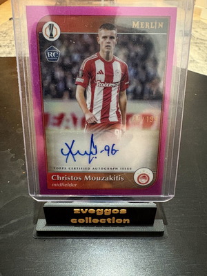 Christos Mouzakitis 2024-25 Topps Merlin UEFA автограф Pink Refractor RC като нов