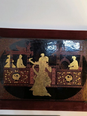 Lacquered wood carving painting like new from Burma 1985