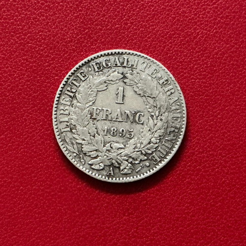 Silver coin 1 franc 1895 used, France, Third Republic era