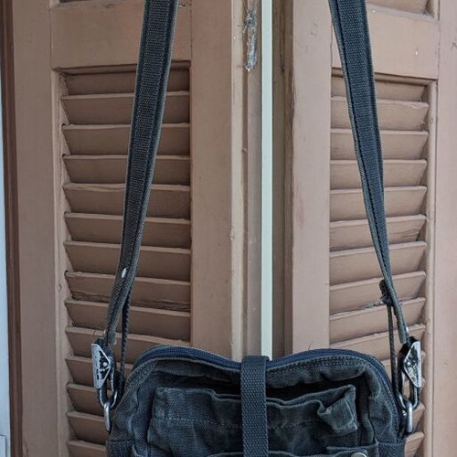 Frederic shoulder bags used, jean fabric, gray and green