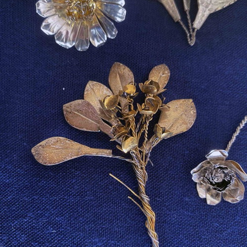 Luxury handmade silver bridal hair and boutonniere set with earrings gift