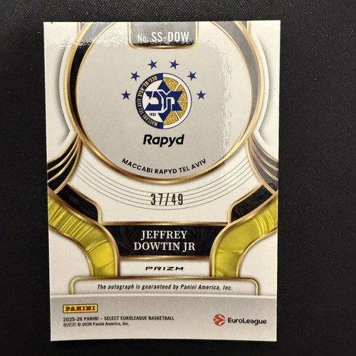 Panini Select EuroLeague Silver Jeffrey Dowtin Jr. Auto SP card new