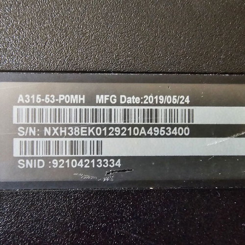 Acer Aspire 3 A315-53 laptop used, keyboard not working