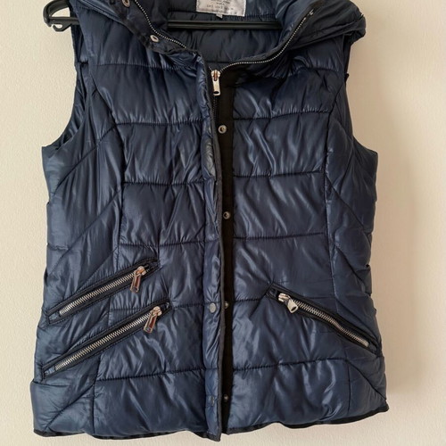 Blue Zara sleeveless vest like new, slim fit with hood, size S