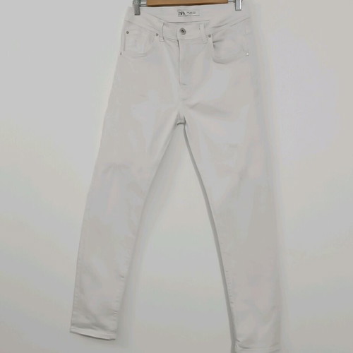 ZARA Men's White Slim Fit Pants Like New with Distressed Design