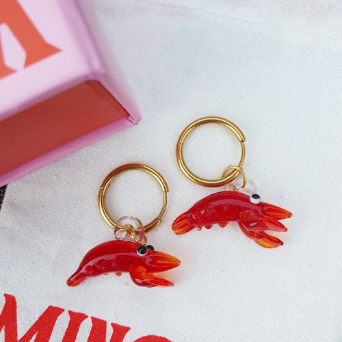 Minerva Red Murano Glass Shrimp Hoop Earrings