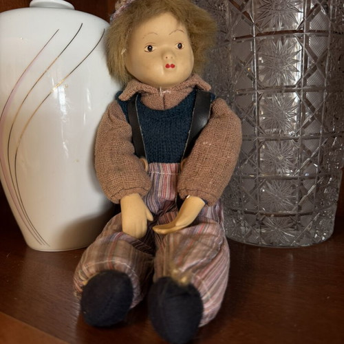Antique handmade porcelain doll used, painted