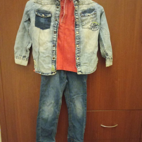 Set of Jogger denim pants, OVS denim shirt and Porio Lucciano shirt for boy 4-5 years like new