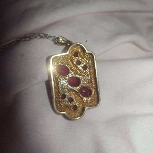 Handmade pendant silver and gold with natural rubies and diamonds like new