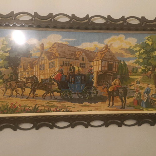 Hand-embroidered textile painting from 70-80s like new