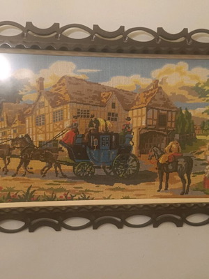 Hand-embroidered textile painting from 70-80s like new