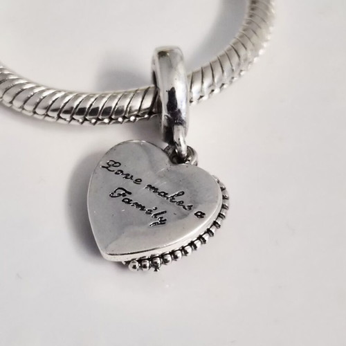 Pandora double heart family charm, new, pink and silver