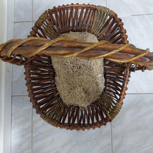 Wicker basket large used with handle brown