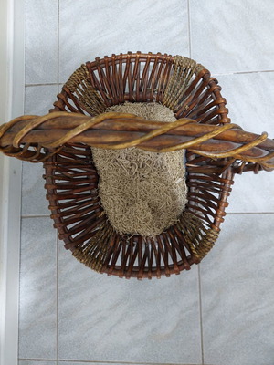 Wicker basket large used with handle brown