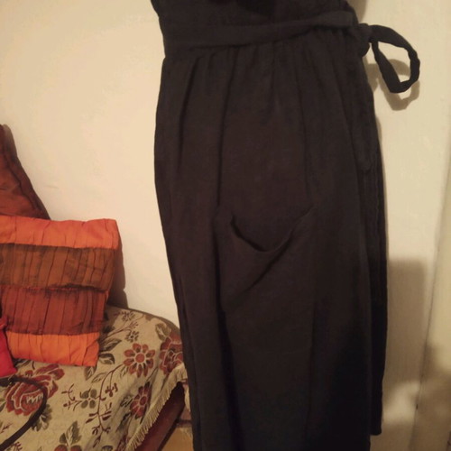 Black linen dress used with pockets and waist belt size S