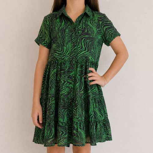 Stradivarius green long shirt dress Small used with black pattern