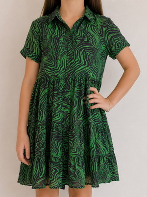 Stradivarius green long shirt dress Small used with black pattern