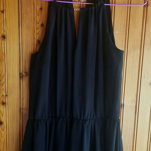 Maxi evening dress like new, black with lining and transparency, size 46