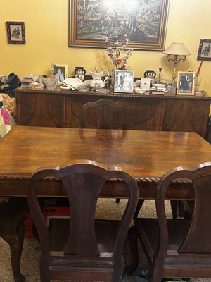 Walnut dining set with 6 chairs and buffet, vintage