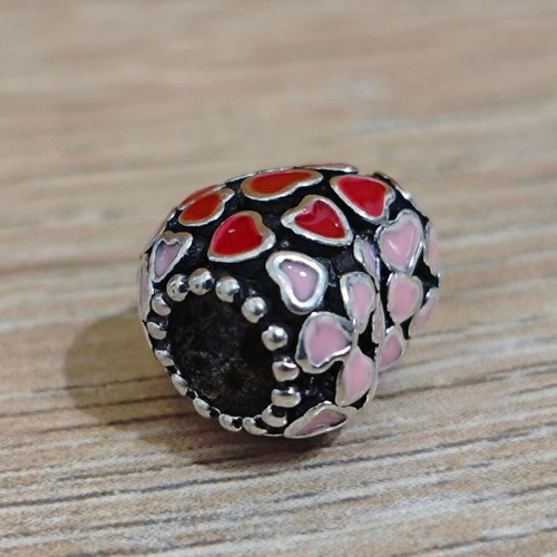 Silver charm hearts with enamel like new