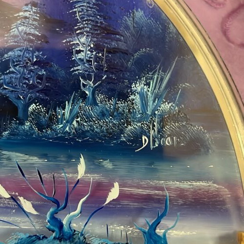 3D painting with two swans on glass like new