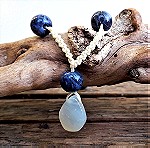  Κολιέ Μακραμέ με Αχάτη και Σοδαλίτη, Handcracraft Macrame Agate & Sodalite Crystals | Unique Necklace by MariasCrafts
