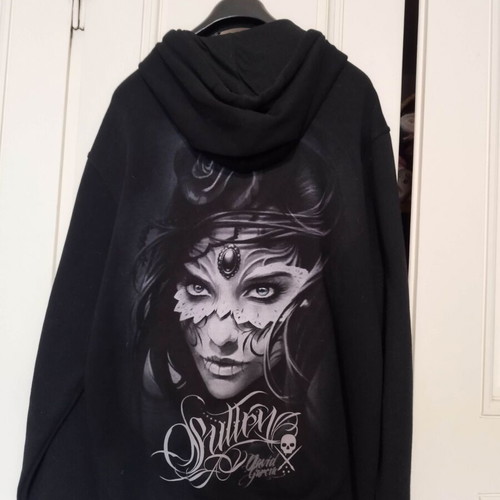 Sullen Art Collective hoodie black with print and hood, new size M