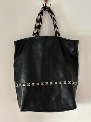 Black shoulder bag tote style like new with inner pockets and silver handle detail