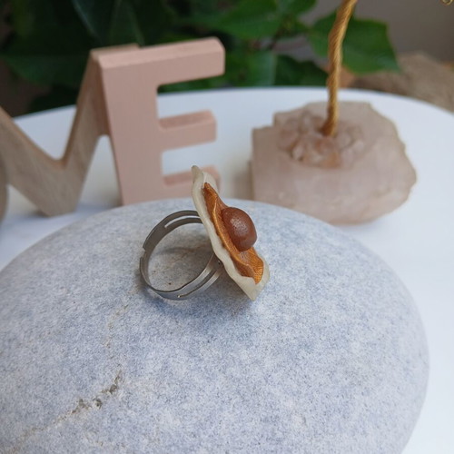 Handmade polymer clay ring, brown and gold