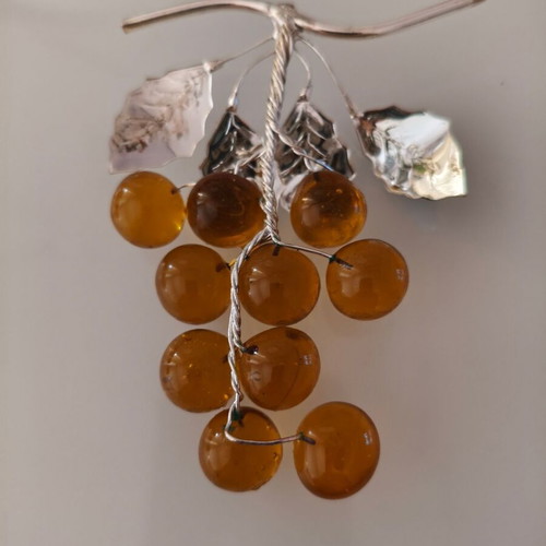 Decorative Grape Cluster with Silver Metal and Semi-Precious Stones like new