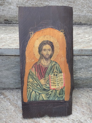 Handmade religious icon on wood