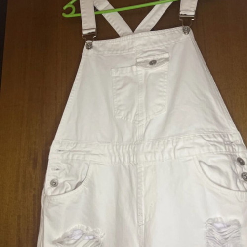 White denim jumpsuit with rips used, Y2K summer style