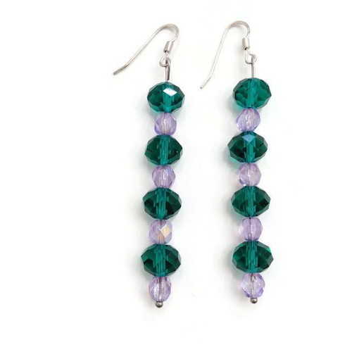 Handmade earrings new with 925 silver hooks, lilac and green beads