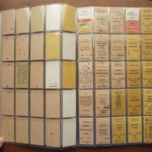 Swiss railway ticket collection used, 400 pieces with 2 holders