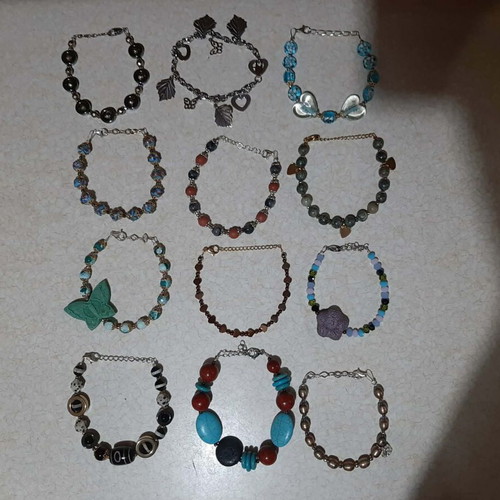 Bracelets new, lot of 12, silver 925, steel, genuine stones