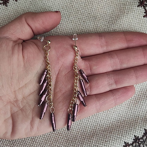 Aluminum earrings purple with gold chain made to order