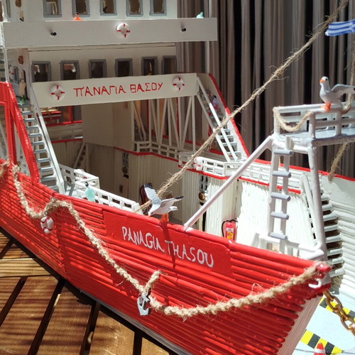 Handmade ferry boat miniature Panagia Thassou