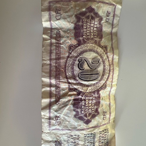 20 Dinar Yugoslavia banknote used, collectible