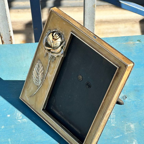 Vintage photo frame with embossed rose used, table and wall mount