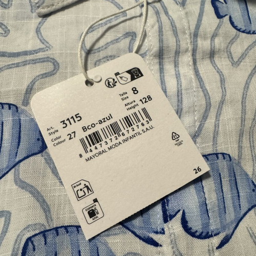 Mayoral children's short-sleeve shirt, 128 cm, white and blue