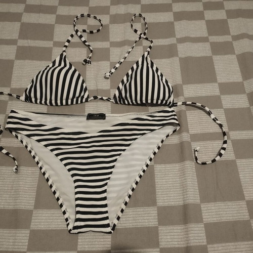 Women's striped black and white bikini medium used