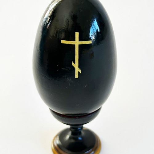 Wooden hand-painted egg with Archangel Michael used, Russia 1980s
