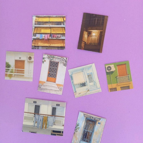 Stickers with apartment buildings like new, doors and balconies