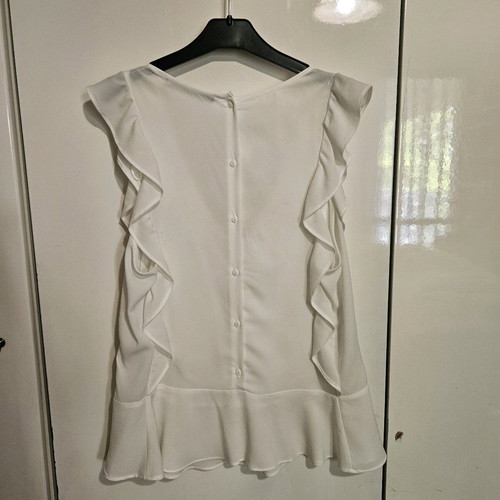 Zara white blouse used, shirt style with back button, size S