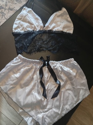 Baby doll M satin silver with lace, new