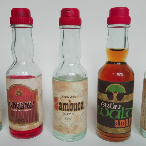 Miniature bottles used, pack of 5, Distillerie SARI Gussago Italy