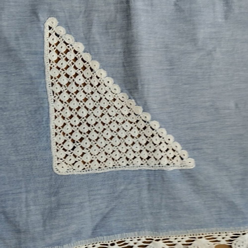 Handmade tablecloth with fabric and crocheted corners 72x72 cm like new